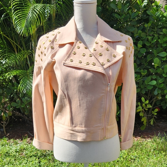 Peach Cotton Bomber Jacket - Picture 1 of 5